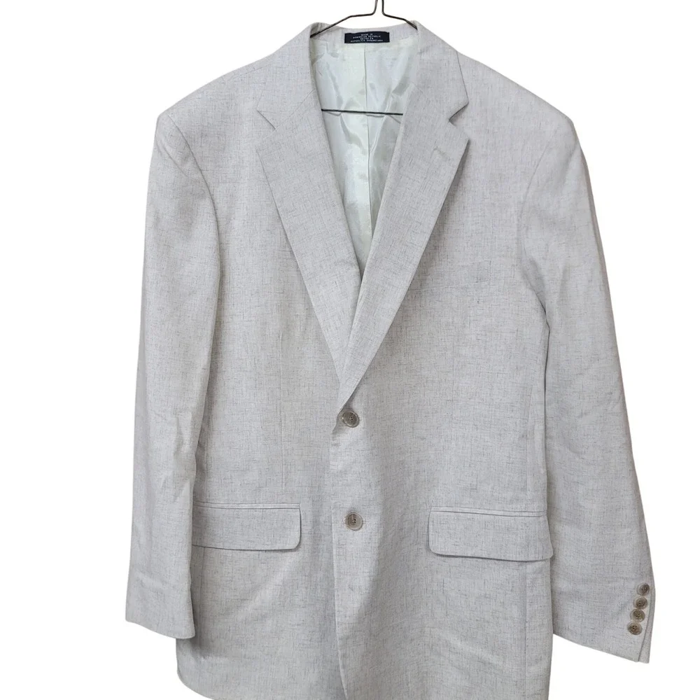David Taylor Mens‎ 42R Beige Linen Blend 2 Button Blazer Sport Coat Beach Summer